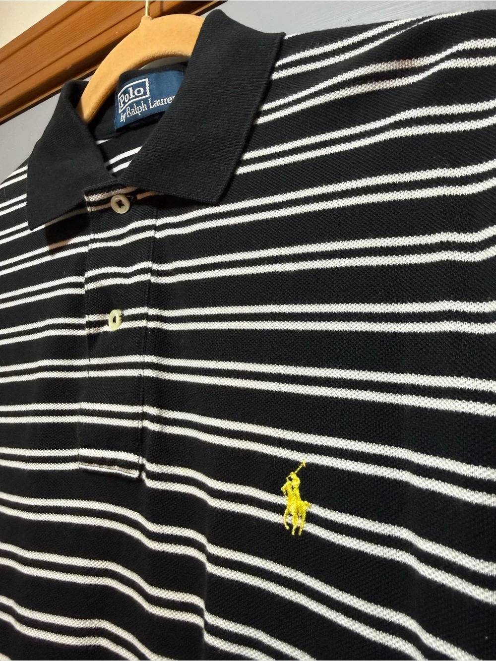 Polo by Ralph Lauren Black and White Striped Polo (men-small)